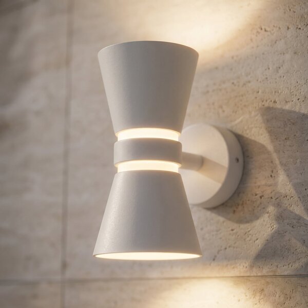 Lucande Lampă de perete pentru exterior cu LED Meravi, albă, 2 becuri, IP44, Alb, Aluminiu, Modern