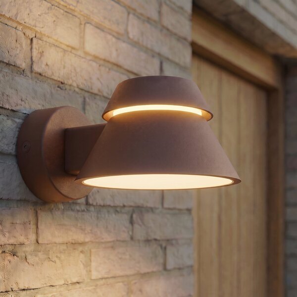 Lucande Lampa de perete pentru exterior cu LED Moena, maro, metal, IP44, Maro / Rugină, Aluminiu, Modern