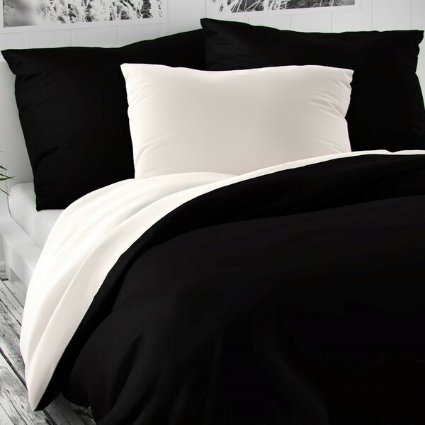 Lenjerie de pat din satin Luxury Collection, negru / alb, 140 x 200 cm, 70 x 90 cm, 140 x 200 cm, 70 x 90 cm