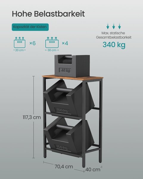 Raft bucatarie pentru navete si lazi, Rico, Maro, 70.4x40x117.3 cm