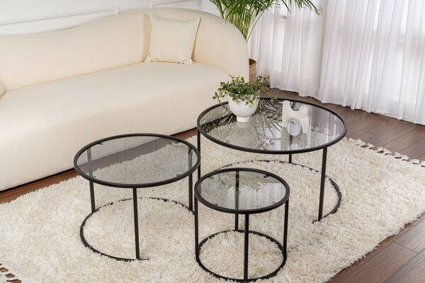 Set de măsuțe de cafea, Hanah Home, Culoare: Negru Gri