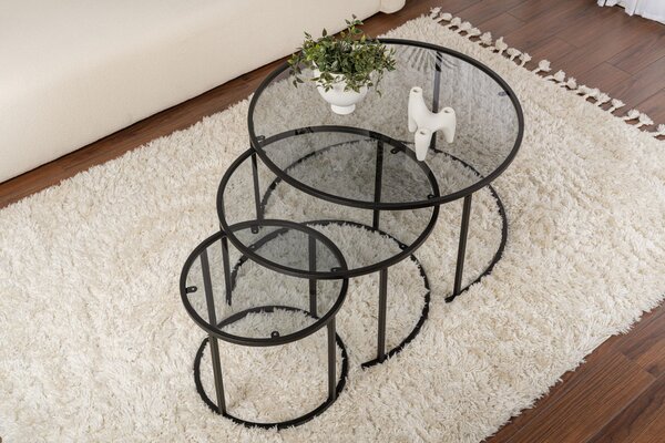 Set de măsuțe de cafea, Hanah Home, Culoare: Negru Gri