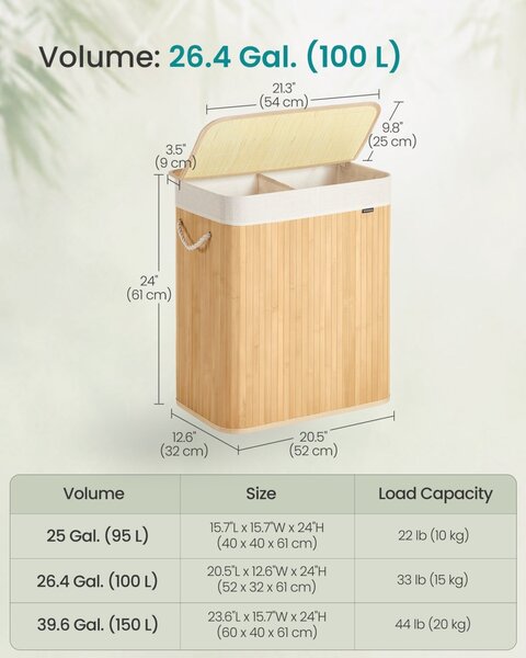 Cos de rufe Songmics Natural 52x32x61 cm