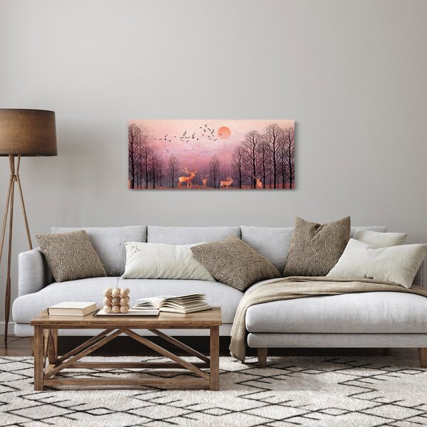 Tablou - Căprioare în strălucirea apusului de soare (120x50 cm)