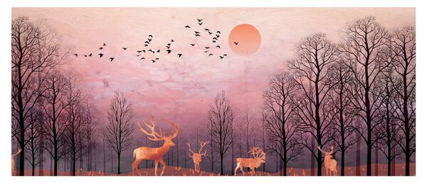 Tablou - Căprioare în strălucirea apusului de soare (120x50 cm)