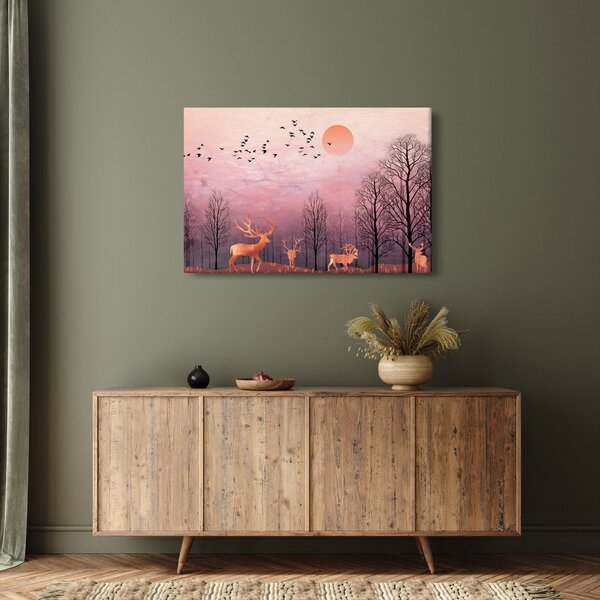 Tablou - Căprioare în strălucirea apusului de soare (90x60 cm)