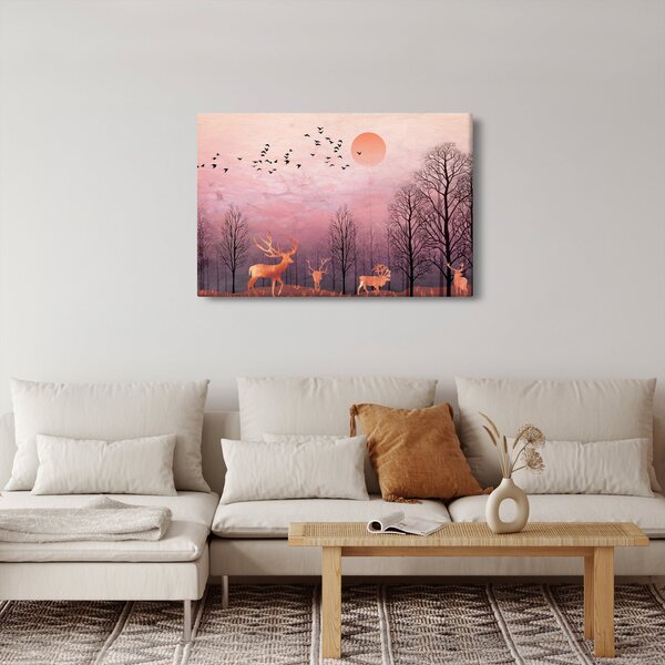 Tablou - Căprioare în strălucirea apusului de soare (90x60 cm)
