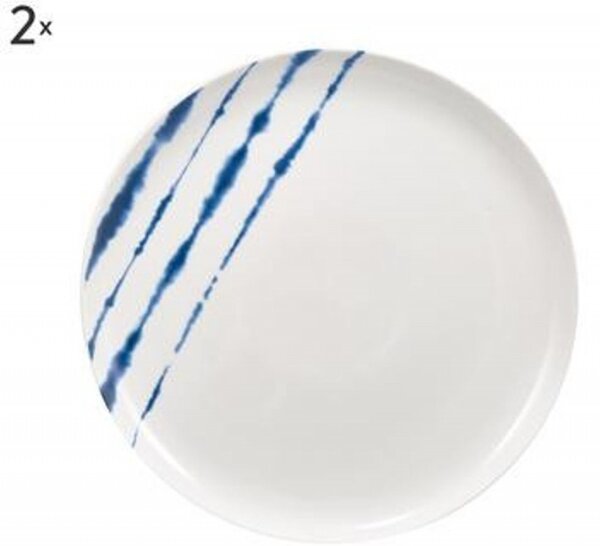 Set 2 farfurii portelan, 26 cm diametru, albe cu insertii albastre