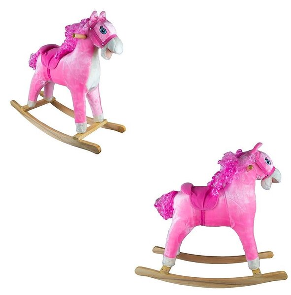 Balansoar Calut roz, sunete si miscare, sa si manere laterale, inaltime 68 cm, plus si lemn