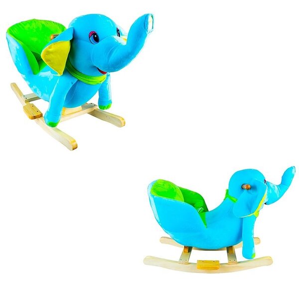 Elefant balansoar din plus, pentru bebelusi, fotoliu cu centura de siguranta, comutator ON/OFF