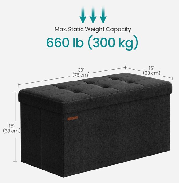 Bancuta Hol cu Spatiu de Depozitare, Ottoman, Negru, 38 x 76 x 38 cm