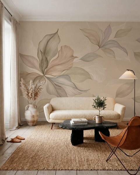 Tapet Frunze decorative mari pe un fundal cald, Fototapet Natură, Fototapet Frunze, w05733 : Uwalls.ro