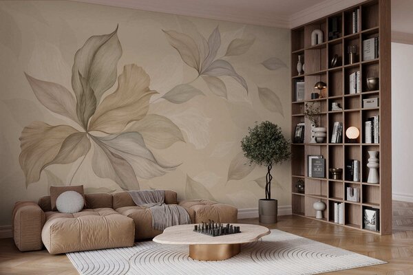 Tapet Frunze decorative mari pe un fundal cald, Fototapet Natură, Fototapet Frunze, w05733 : Uwalls.ro