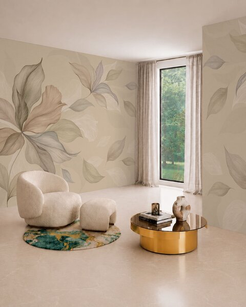 Tapet Frunze decorative mari pe un fundal cald, Fototapet Natură, Fototapet Frunze, w05733 : Uwalls.ro