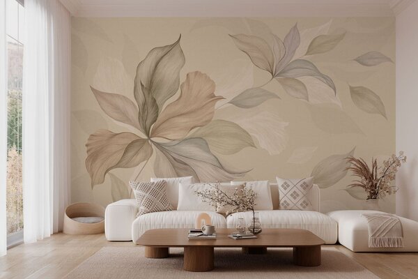Tapet Frunze decorative mari pe un fundal cald, Fototapet Natură, Fototapet Frunze, w05733 : Uwalls.ro