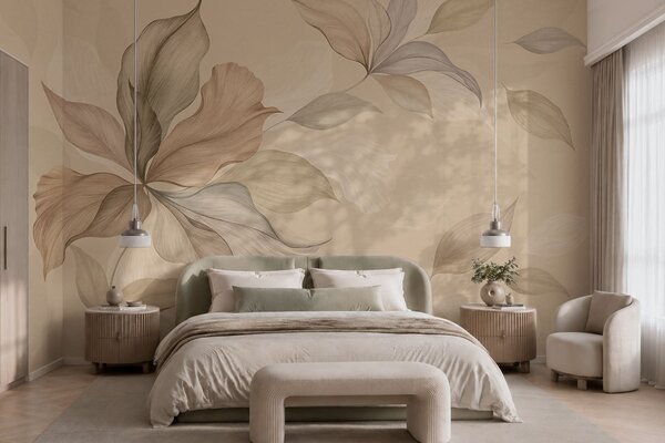 Tapet Frunze decorative mari pe un fundal cald, Fototapet Natură, Fototapet Frunze, w05733 : Uwalls.ro