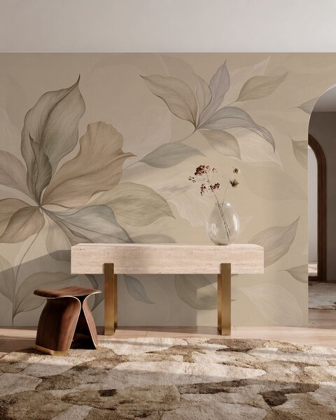 Tapet Frunze decorative mari pe un fundal cald, Fototapet Natură, Fototapet Frunze, w05733 : Uwalls.ro