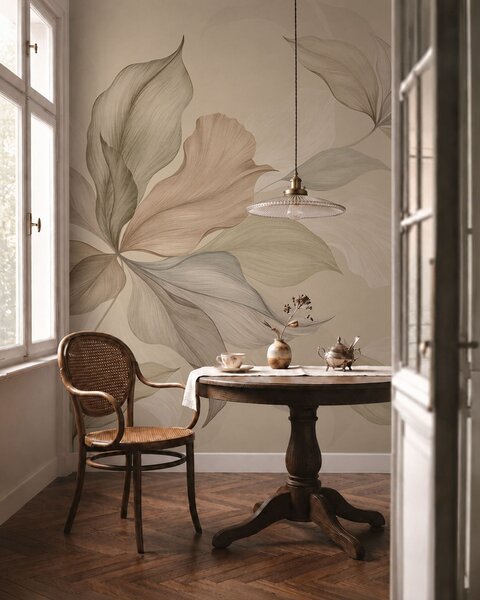 Tapet Frunze decorative mari pe un fundal cald, Fototapet Natură, Fototapet Frunze, w05733 : Uwalls.ro