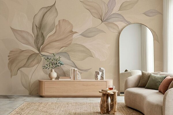 Tapet Frunze decorative mari pe un fundal cald, Fototapet Natură, Fototapet Frunze, w05733 : Uwalls.ro