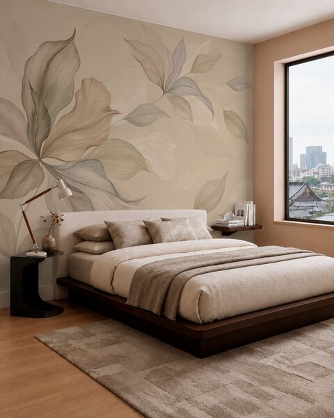 Tapet Frunze decorative mari pe un fundal cald, Fototapet Natură, Fototapet Frunze, w05733 : Uwalls.ro