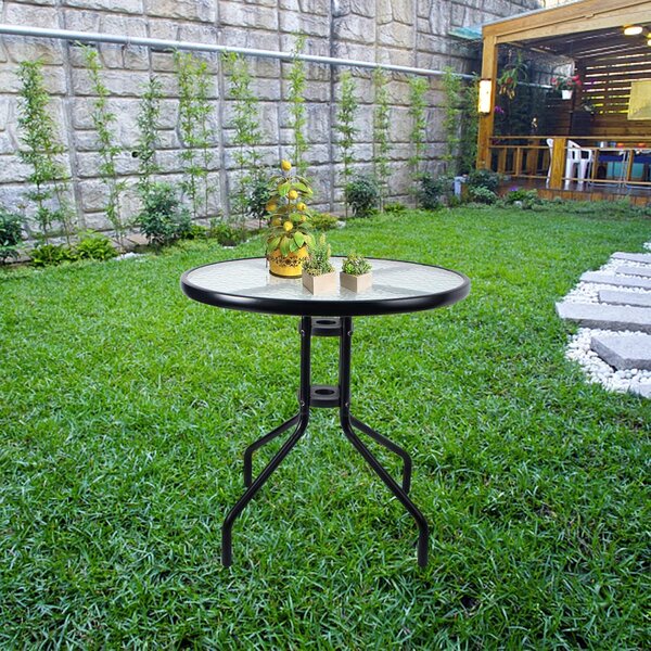 Masa de gradina rotunda cu blat din sticla ISLAND 60 cm, negru
