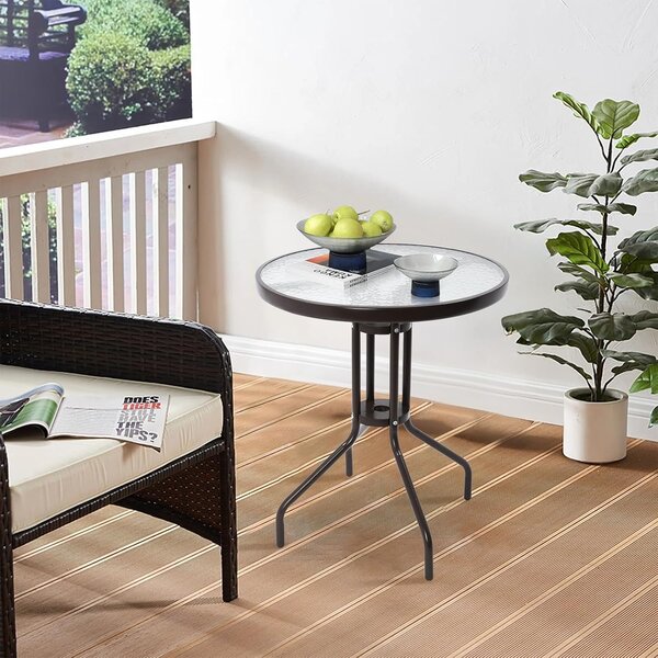 Masa de gradina rotunda cu blat din sticla ISLAND 60 cm, negru