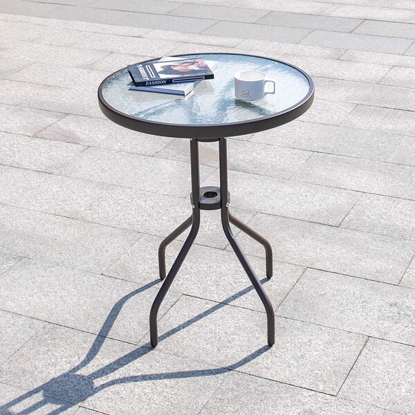Masa de gradina rotunda cu blat din sticla ISLAND 60 cm, negru