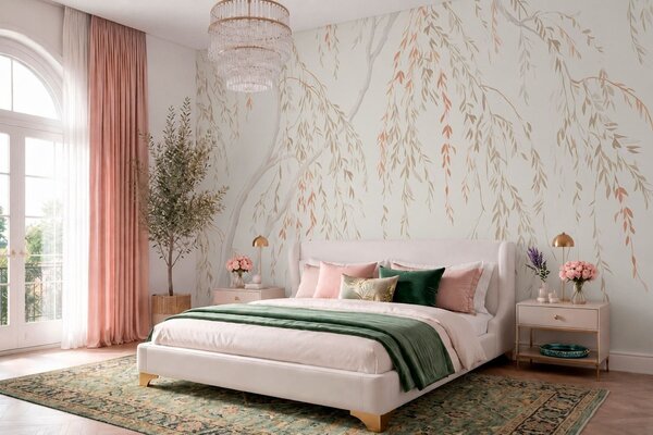 Tapet Ramuri ușoare, atârnând, cu frunze delicate, Imagini de fundal unice, w05812v4 : Uwalls.ro