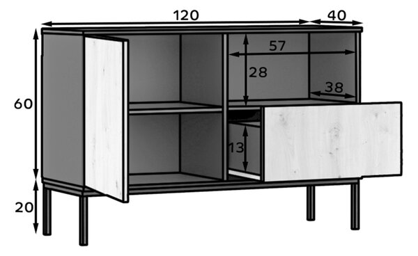 Comoda LANZZI 120x40 cm, neagra/dub
