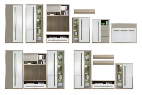 Comoda ROMA 2A, alb/stejar, PAL/PVC/sticla, 90x43x130 cm