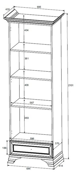 Vitrina pentru living IDENTO, alb, PAL/sticla, 70x43x210 cm