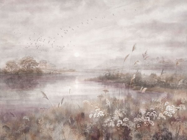 Tapet Lac liniștit în nuanțe delicate de liliac, Fototapet Natură, w05813v2 : Uwalls.ro
