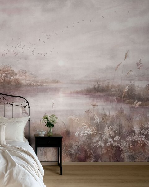 Tapet Lac liniștit în nuanțe delicate de liliac, Fototapet Natură, w05813v2 : Uwalls.ro