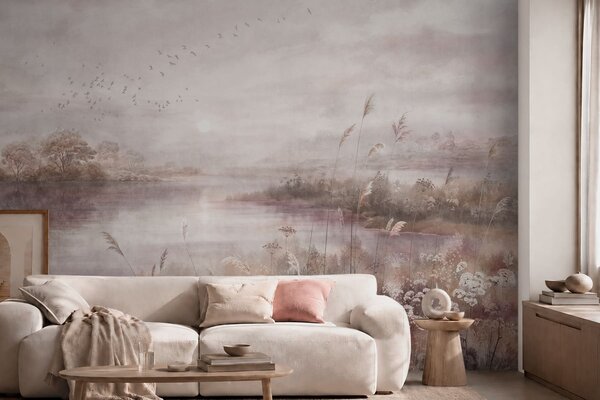 Tapet Lac liniștit în nuanțe delicate de liliac, Fototapet Natură, w05813v2 : Uwalls.ro