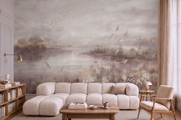 Tapet Lac liniștit în nuanțe delicate de liliac, Fototapet Natură, w05813v2 : Uwalls.ro