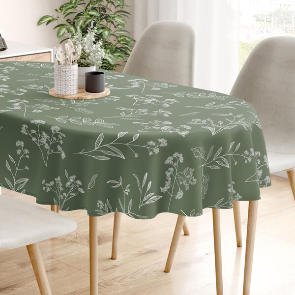 Goldea față de masă 100% bumbac - frunze de plante aromatice - ovală 140 x 200 cm