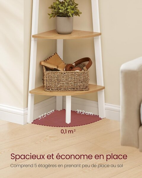 Biblioteca pe colt Vasagle Natural 37.2x37.2x159 cm