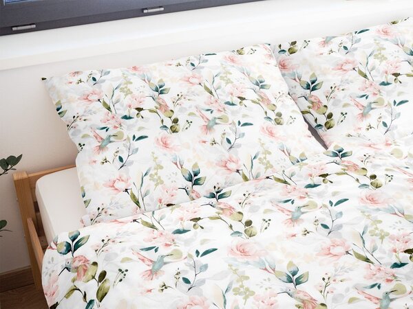 Lenjerie de pat din bumbac FLORI ROZ - 140 x 200 cm / 70 x 90 cm