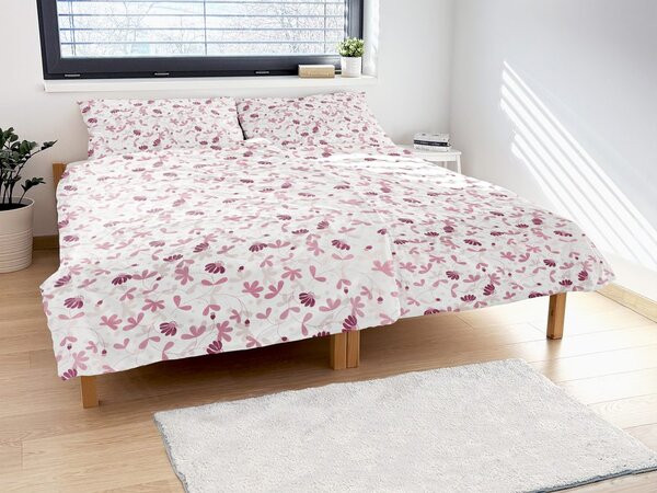 Lenjerie de pat din bumbac ARMONIA FLORILOR - Roz | 140 x 200 cm / 70 x 90 cm