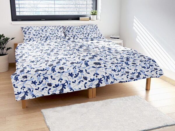 Lenjerie de pat din bumbac ARMONIA FLORILOR - Albastră | 140 x 220 cm / 70 x 90 cm