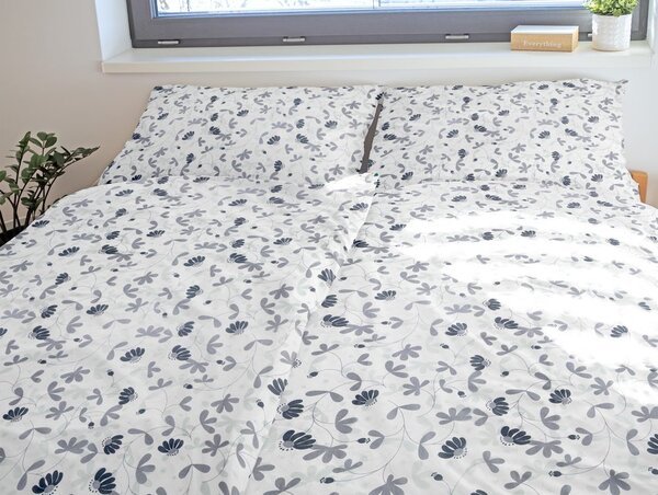 Lenjerie de pat din bumbac ARMONIA FLORILOR - Albastră | 140 x 220 cm / 70 x 90 cm