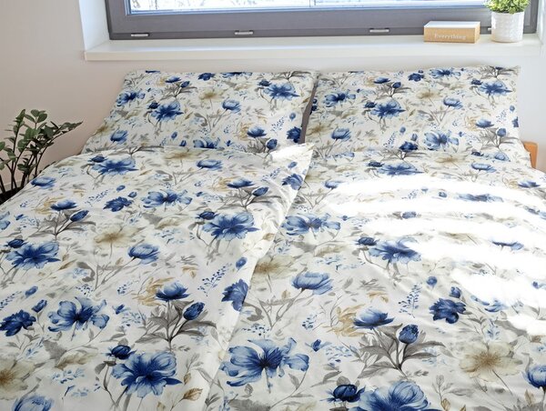 Lenjerie de pat din bumbac FLORI ALBASTRE - 140 x 200 cm / 70 x 90 cm