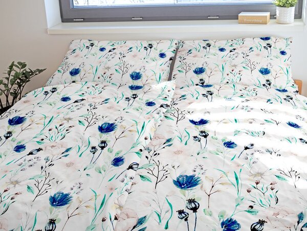 Lenjerie de pat din bumbac PĂJIȘTE ÎNFLORITĂ - 140 x 200 cm / 70 x 90 cm