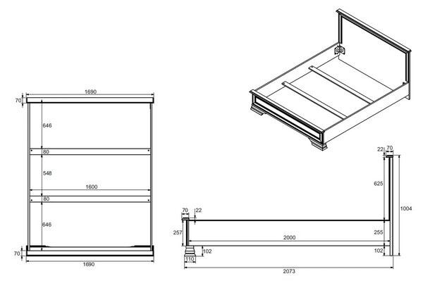 Cadru pat 160 IDENTO, alb, PAL/metal