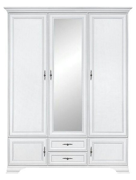 Mobilier dormitor alb IDENTO, cu pat 160x200, dulap cu 5 usi si 2 sert