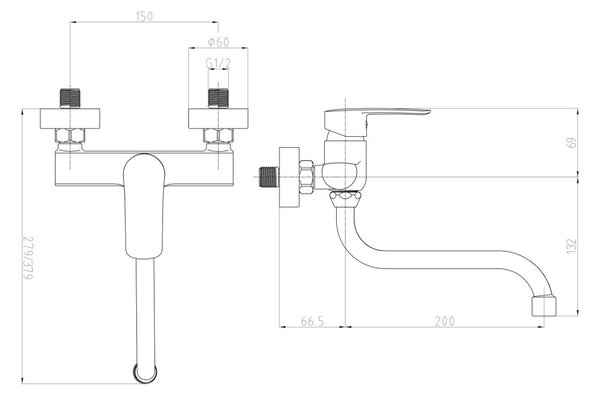 Mereo Mereo, Baterie de perete pentru chiuvetă Mereo, Pego, 150 mm, cu braț tubular ø 18 mm - 200 mm, cromat, MER-CB30101P