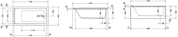 Duravit Starck cada dreptunghiulară 170x90 cm alb 700337000000000