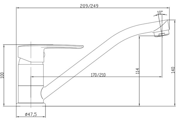 Mereo Mereo, Baterie chiuvetă Mereo, Pego, cu braț plat 170 mm, cromat, MER-CB20101P