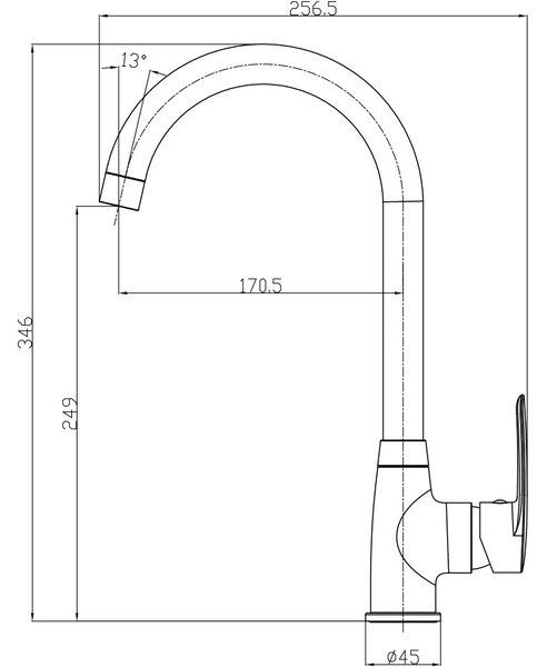 Mereo Mereo, Baterie chiuvetă Mereo, Pego, cu braț deasupra manetei, înălțime 346 mm, cromat, MER-CB20104P
