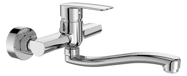 Mereo Mereo, Baterie de perete pentru chiuvetă Mereo, Pego, 150 mm, cu braț curbat plat 200 mm, cromat, MER-CB301P